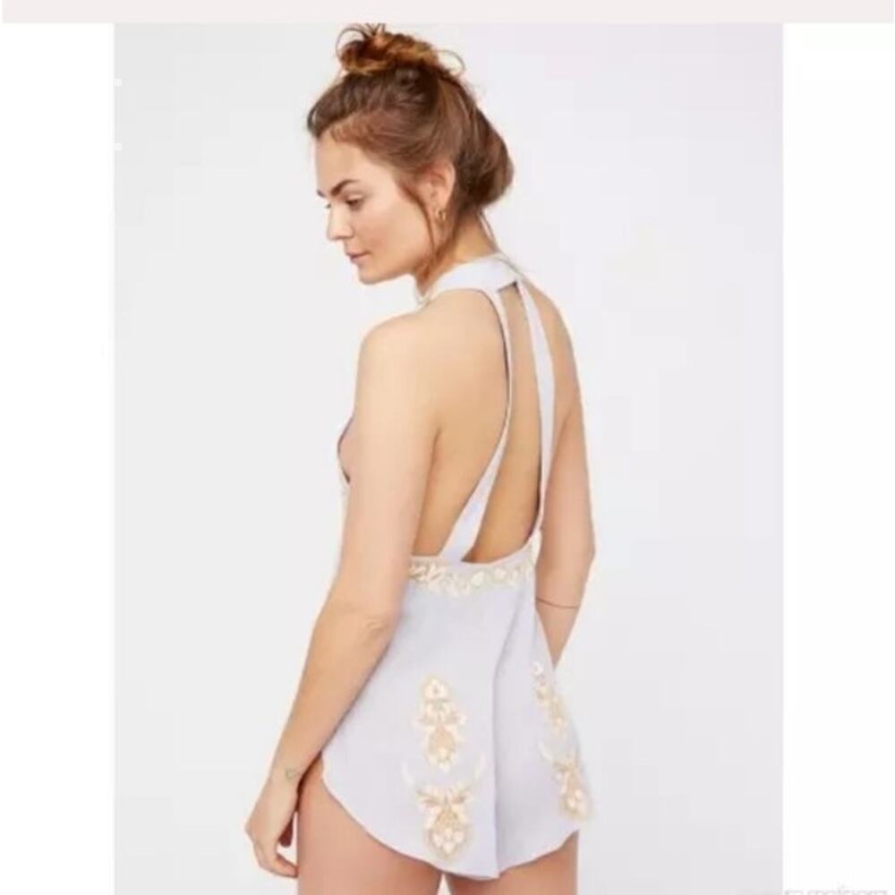 NWT Free People Nightingale Romper Lavender Lace Embroidered M
